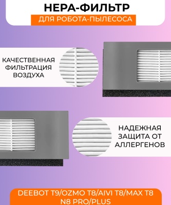 фото Воздушный фильтр для робот пылесоса Ecovacs DEEBOT T9 серия OZMO T8 AIVI T8 Max T8 серия N8 Pro Plus N8 Pro фото Воздушный фильтр для робот пылесоса Ecovacs DEEBOT T9 серия OZMO T8 AIVI T8 Max T8 серия N8 Pro Plus N8 Pro
