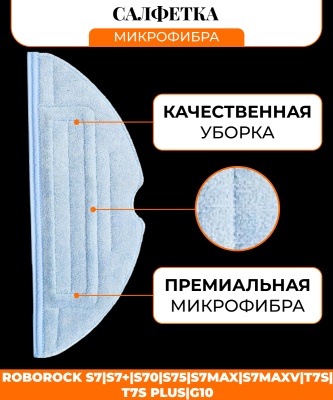 фото Для робота-пылесоса Xiaomi,Roborock S7 S7+ S7 S70 S75 S7Max S7MaxV T7s T7s Plus G10 : Тряпка микрофибра 5 штук