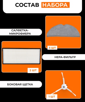 фото Для робота-пылесоса Xiaomi,Roborock S8/S8+/S8 Pro Ultra : Салфетка-микрофибра 3 шт., HEPA-фильтр 2 шт. и белая боковая щетка